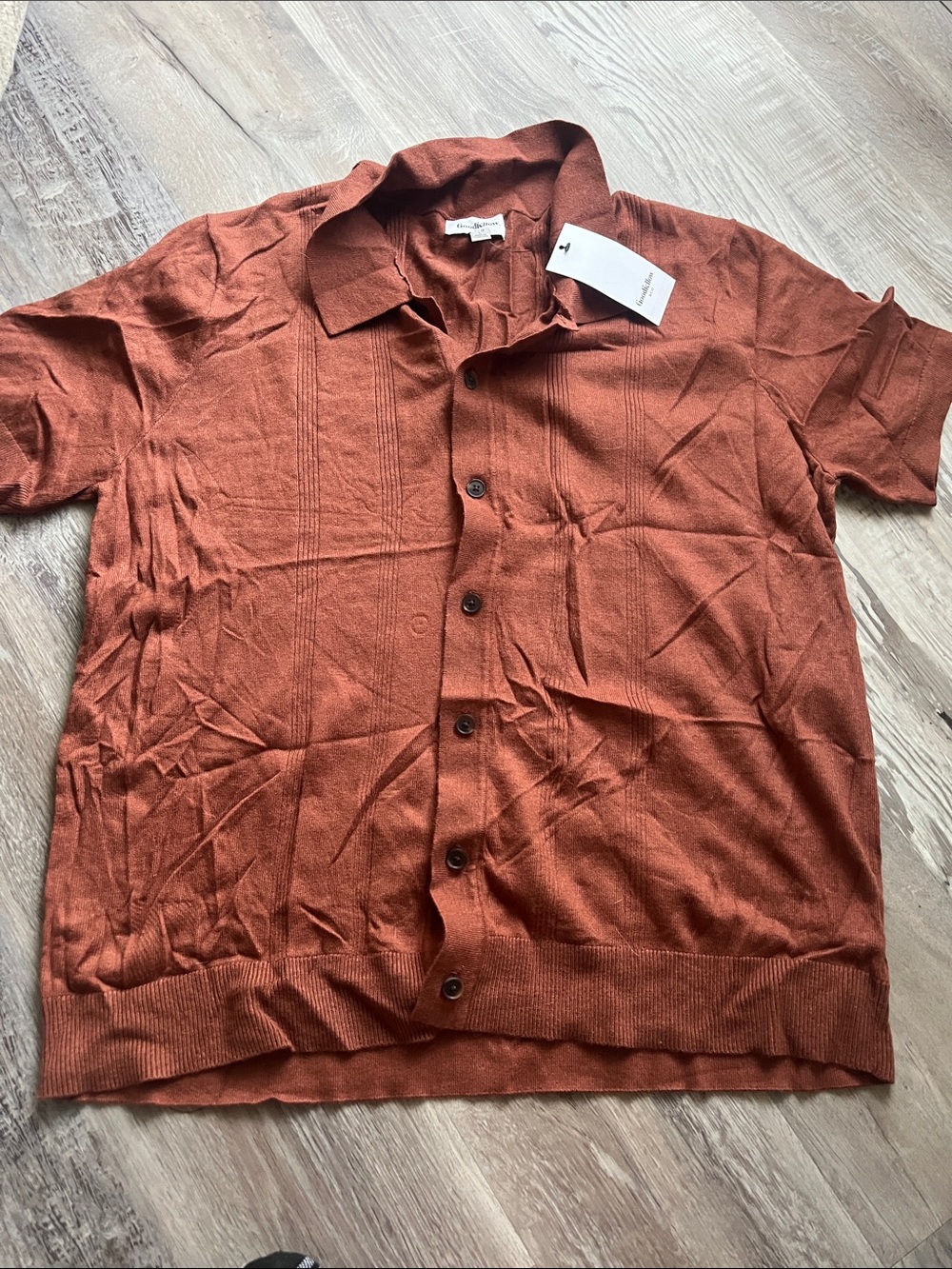 Goodfellow & Co Rust Brown Short-Sleeve Button-Down Knit Shirt